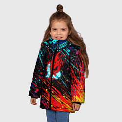 Куртка зимняя для девочки Cyberpunk 2077 Цветные брызги, цвет: 3D-красный — фото 2