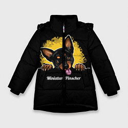 Куртка зимняя для девочки Пинчер Miniature Pinscher, цвет: 3D-черный