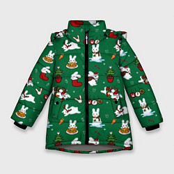 Куртка зимняя для девочки Новогодний паттерн с зайчиками, цвет: 3D-светло-серый
