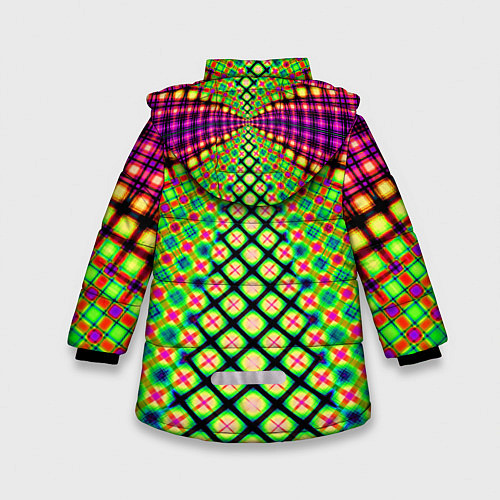 Зимняя куртка для девочки Неоновая геометрия абстракция / 3D-Красный – фото 2