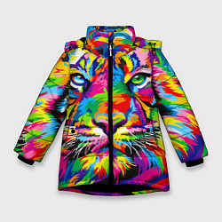 Куртка зимняя для девочки Тигр в стиле поп-арт цвета 3D-черный — фото 1