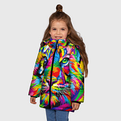 Куртка зимняя для девочки Тигр в стиле поп-арт цвета 3D-черный — фото 2