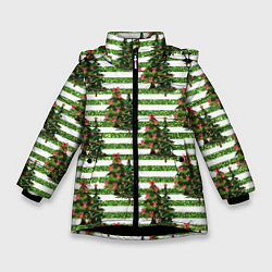 Куртка зимняя для девочки Елочки - новогоднее настроение, цвет: 3D-черный