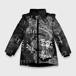 Куртка зимняя для девочки Dragon Fire Иероглифы Японский Дракон цвета 3D-черный — фото 1