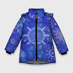 Зимняя куртка для девочки Белые простые снежинки на синем фоне