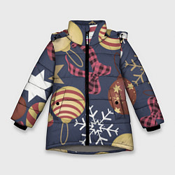 Куртка зимняя для девочки Елочные Игрушки Звезды, цвет: 3D-светло-серый