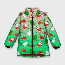 Куртка зимняя для девочки Новогодний узор елка санта, цвет: 3D-красный