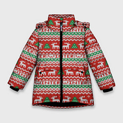 Куртка зимняя для девочки Deer Christmas Pattern, цвет: 3D-черный