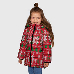 Куртка зимняя для девочки Вязаный принт с оленями, цвет: 3D-светло-серый — фото 2