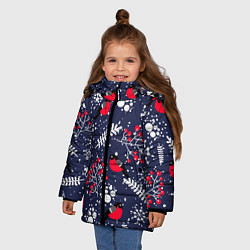 Куртка зимняя для девочки Снегири и рябина, цвет: 3D-красный — фото 2