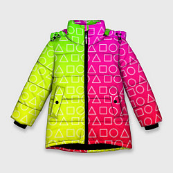 Куртка зимняя для девочки Игра в кальмара розовыйжелтый, цвет: 3D-черный