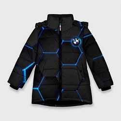 Куртка зимняя для девочки BMW blue neon theme, цвет: 3D-черный