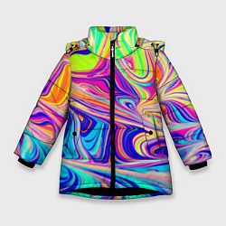 Куртка зимняя для девочки Аномально яркие цветные разводы, цвет: 3D-черный