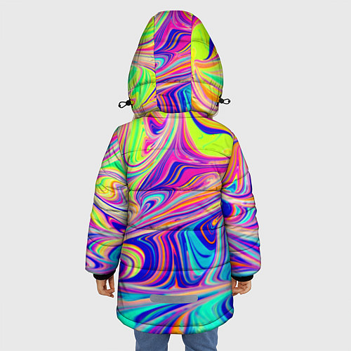 Зимняя куртка для девочки Аномально яркие цветные разводы / 3D-Светло-серый – фото 4