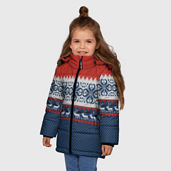 Куртка зимняя для девочки НОВОГОДНИЙ УЗОР С ОЛЕНЯМИ, цвет: 3D-красный — фото 2