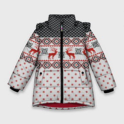 Куртка зимняя для девочки НОВОГОДНИЙ УЗОР, цвет: 3D-красный