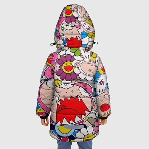 Зимняя куртка для девочки Takashi Murakami кричащий арт / 3D-Светло-серый – фото 4
