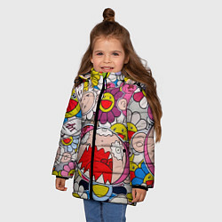 Куртка зимняя для девочки Takashi Murakami кричащий арт, цвет: 3D-светло-серый — фото 2
