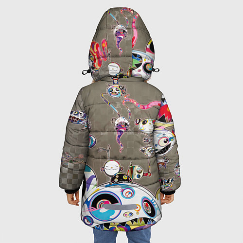 Зимняя куртка для девочки Takashi Murakami арт с языками / 3D-Светло-серый – фото 4