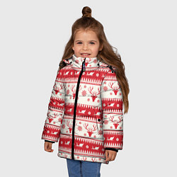 Куртка зимняя для девочки Новогодний орнамент с Оленями, цвет: 3D-красный — фото 2