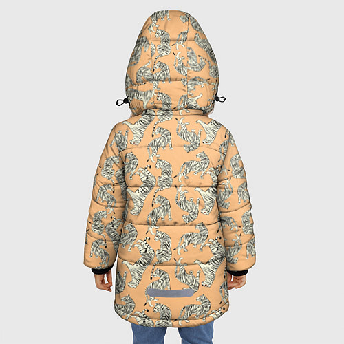 Зимняя куртка для девочки Тигры на оранжевом паттерн / 3D-Светло-серый – фото 4