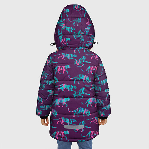 Зимняя куртка для девочки Тигры фейковый Glitch эффект / 3D-Светло-серый – фото 4
