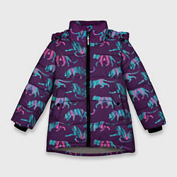 Зимняя куртка для девочки Тигры фейковый Glitch эффект
