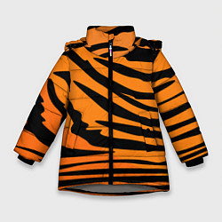 Куртка зимняя для девочки Шкура шерсть тигра, цвет: 3D-светло-серый