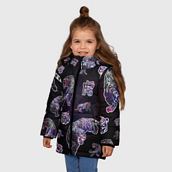 Куртка зимняя для девочки Космические тигры, цвет: 3D-черный — фото 2
