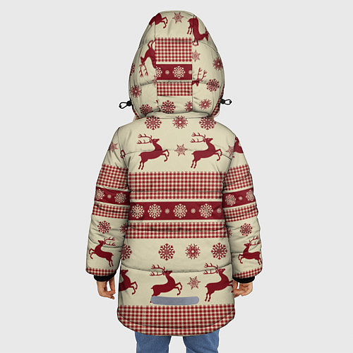 Зимняя куртка для девочки Вязанный узор с оленями / 3D-Светло-серый – фото 4