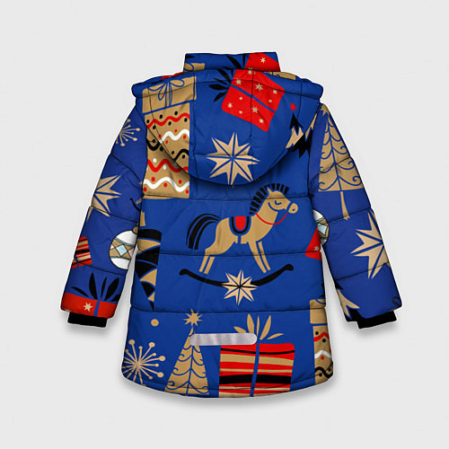 Зимняя куртка для девочки Новогодний узор / 3D-Красный – фото 2