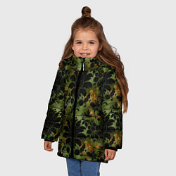 Куртка зимняя для девочки Темные тропические листья, цвет: 3D-светло-серый — фото 2