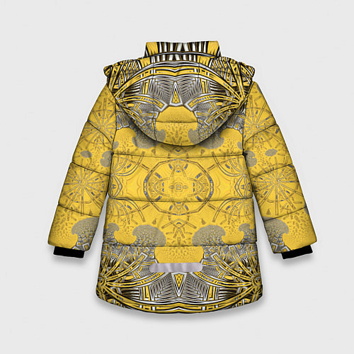 Зимняя куртка для девочки Коллекция Фрактальная мозаика Желтый на черном 573 / 3D-Светло-серый – фото 2