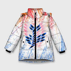 Куртка зимняя для девочки Атака Титанов Ласкутный Неон 2022, цвет: 3D-светло-серый