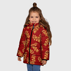Куртка зимняя для девочки Золотые веточки на ярко красном фоне, цвет: 3D-красный — фото 2