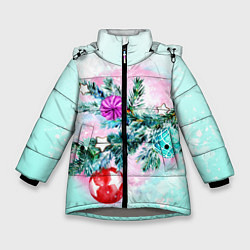 Куртка зимняя для девочки Новогодние украшения Елочка, цвет: 3D-светло-серый