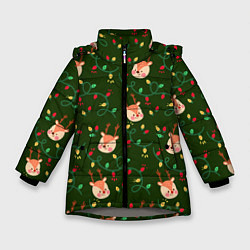 Куртка зимняя для девочки НОВОГОДНИЙ ОЛЕНЬ GREEN, цвет: 3D-светло-серый