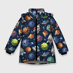 Куртка зимняя для девочки Турне по космосу, цвет: 3D-светло-серый