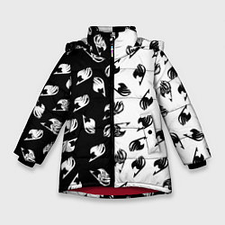 Куртка зимняя для девочки FAIRY TAIL BLACK WHITE ХВОСТ ФЕИ СИМВОЛЫ ЧЁРНО БЕЛ, цвет: 3D-красный