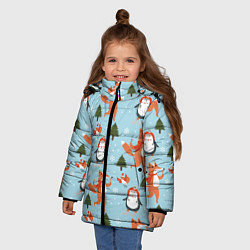 Куртка зимняя для девочки Лисята и пингвины Новый год 2022, цвет: 3D-черный — фото 2