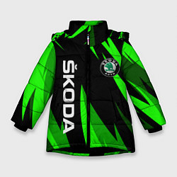 Куртка зимняя для девочки SKODA Логотип Узор, цвет: 3D-черный