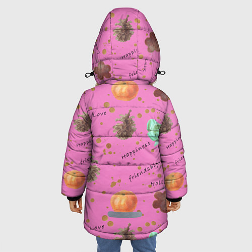 Зимняя куртка для девочки Праздничный принт Подарки, праздник, счастье, любо / 3D-Светло-серый – фото 4