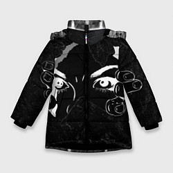 Куртка зимняя для девочки Человек в стене замурован, цвет: 3D-черный