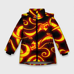 Куртка зимняя для девочки ОГНЕННОЕ ТАТУ ДРАКЕНА DRAKEN FIRE TATTOO, цвет: 3D-светло-серый