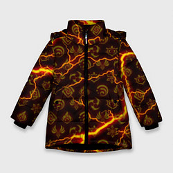 Куртка зимняя для девочки ОГНЕННЫЕ МОЛНИИ ГЕНШИН ИМПАКТ ОГОНЬ, цвет: 3D-черный