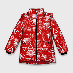Куртка зимняя для девочки THE WITCHER LOGOBOMBING ЛОГОТИПЫ ВЕДЬМАКА, цвет: 3D-красный