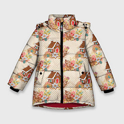 Куртка зимняя для девочки Пряничный домик Новогодний, цвет: 3D-красный