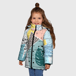 Куртка зимняя для девочки Абстрактный узор с пальмовыми листами и геометрией, цвет: 3D-светло-серый — фото 2