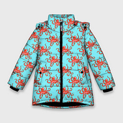 Куртка зимняя для девочки Осьминог паттерн, цвет: 3D-черный