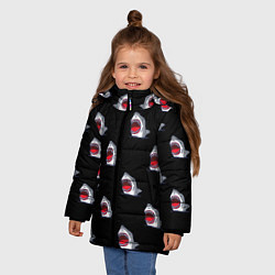 Куртка зимняя для девочки Мультяшная акула с открытой пастью паттерн, цвет: 3D-черный — фото 2